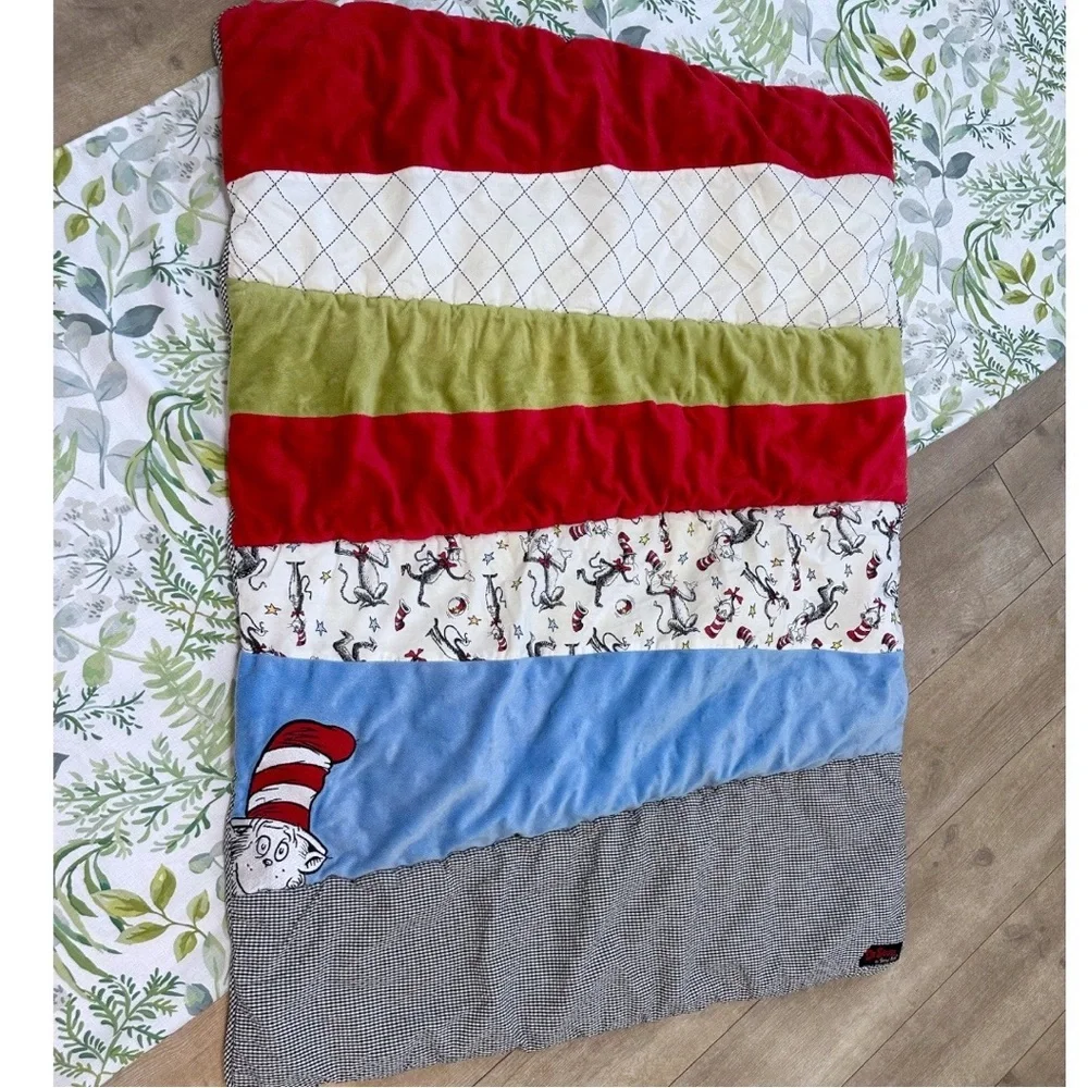 Dr. Seuss Baby Color Block Reversible Crib Quilt Comforter Patchwork Play Mat